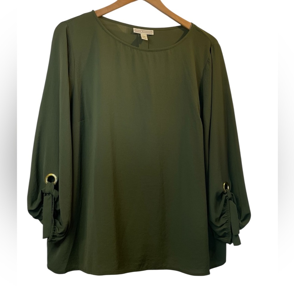 DANA BUCHMAN Hunter Green Jewel Neck Pullover 3/4 Sleeve Blouse Top - Sz XXL